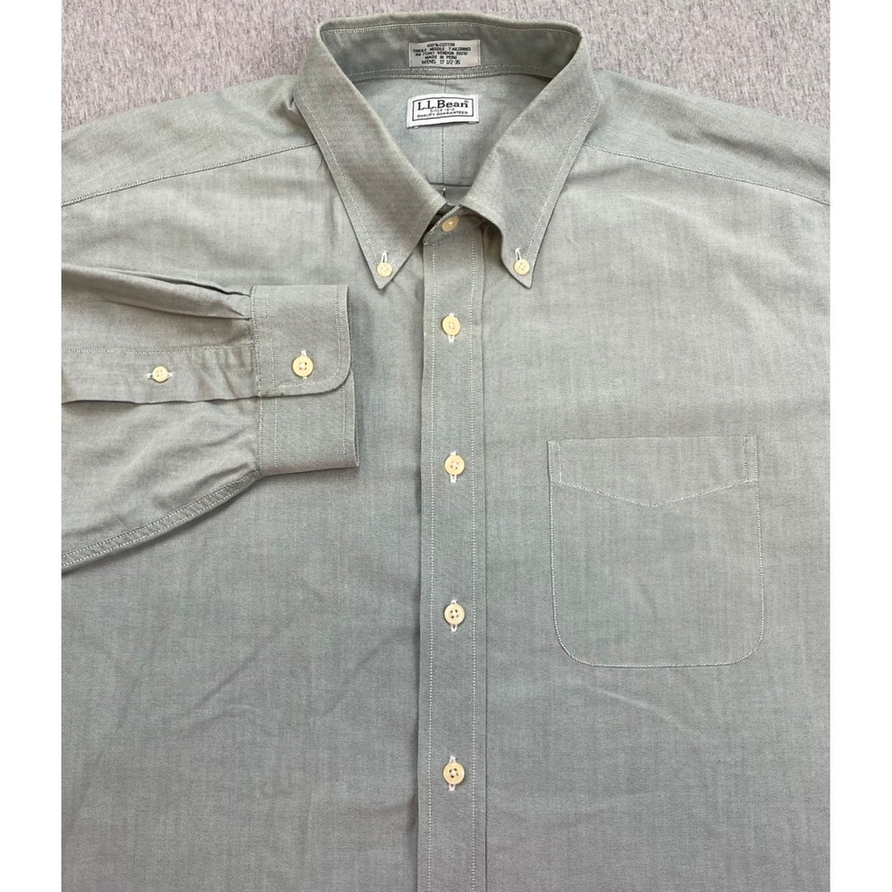 LL Bean Shirt Mens 17.5 - 35 Gray 100% Cotton Oxford OCBD